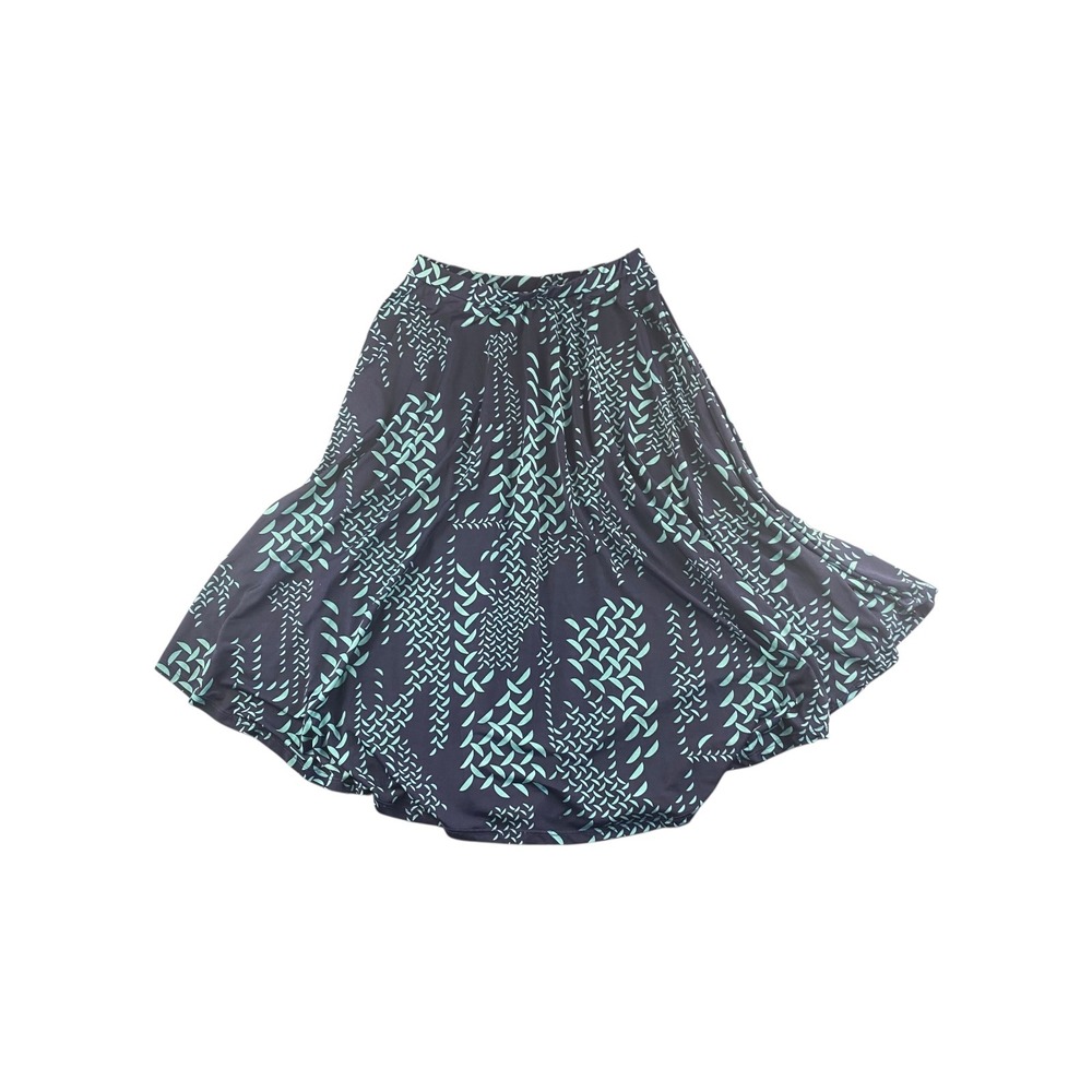 Bobeau Navy Teal Geometric Print Midi Skirt Size M